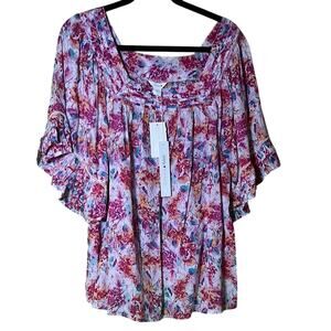 Intro. Floral Multicolor Lightweight Floral Boho Flowy Top Size XL